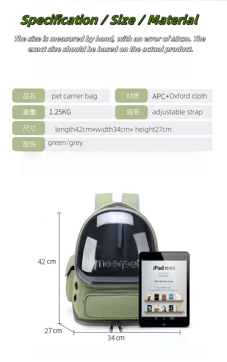 Mochila transportadora transparente para gatos, bolso de hombro transpirable duradero para exteriores