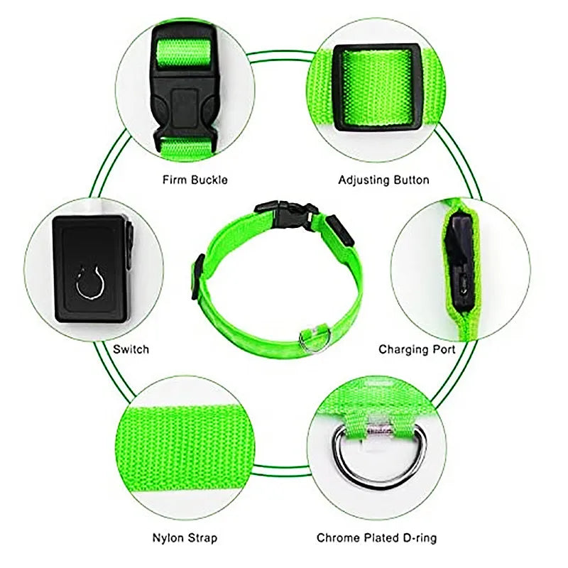 Collar Luminoso Recargable por USB, Collar Ajustable con Luz LED