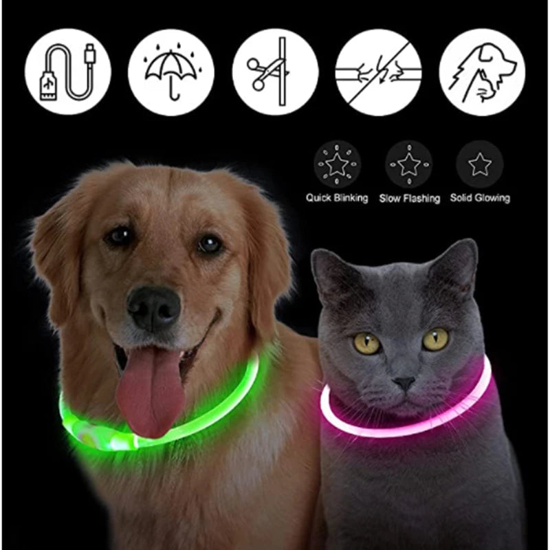 Collar Luminoso Recargable por USB, Collar Ajustable con Luz LED