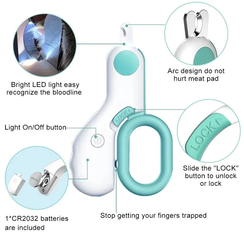 Cortadora de uñas con luz LED para perros y gatos, cortadora profesional de garras para mascotas