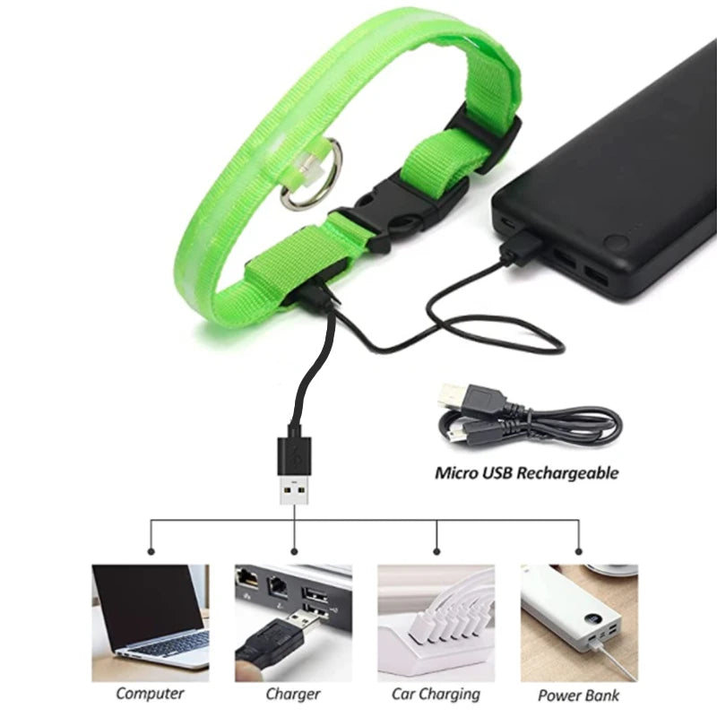 Collar Luminoso Recargable por USB, Collar Ajustable con Luz LED