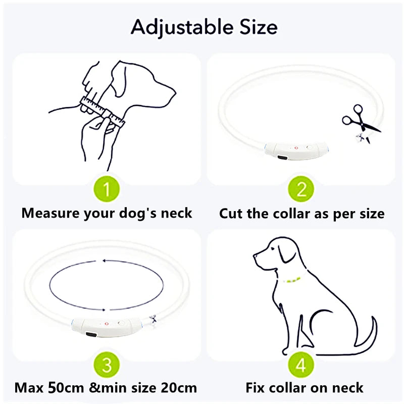 Collar Luminoso Recargable por USB, Collar Ajustable con Luz LED