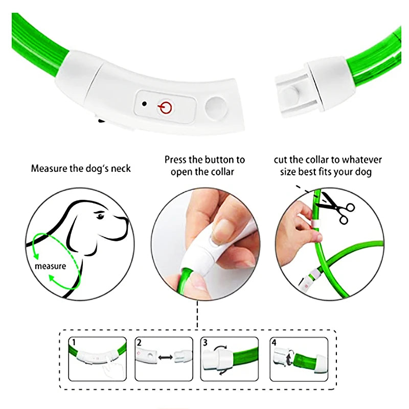 Collar Luminoso Recargable por USB, Collar Ajustable con Luz LED