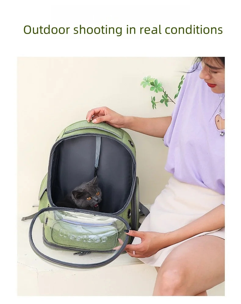 Mochila transportadora transparente para gatos, bolso de hombro transpirable duradero para exteriores